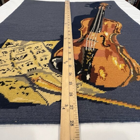 Vtg 1970s Completed Needlepoint Violin Instrument Sheet Music Wall Hanging Decor - Picture 15 of 16